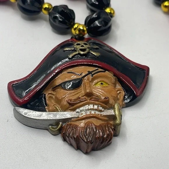 Pirate Pendant Necklace with Pink and Black Beads - Picture 2 of 4